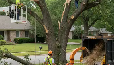 Aurora, CO arborists removing a fallen tree after storm damage for emergency tree service