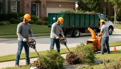Aurora, CO shrub removal crew clearing overgrown shrubs for a tree service estimate