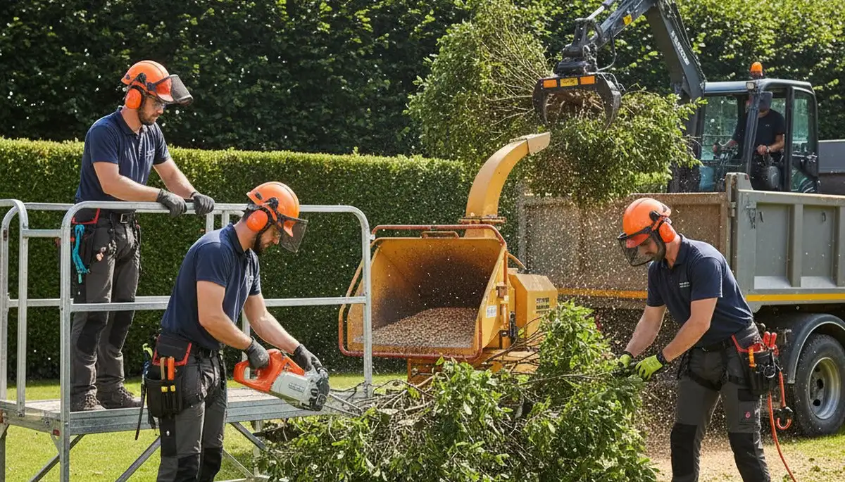 Aurora, CO tree service crew removing overgrown shrubs for safe, clean property cleanup