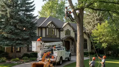 Tree service crew in Aurora, CO providing professional tree removal and trimming for a local property