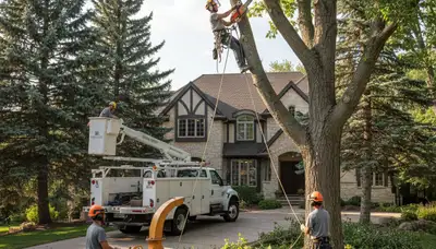 Tree service crew in Aurora, CO removing a tree for safe, professional property care