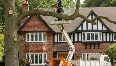 Tree service crew in Aurora, CO performing professional tree removal for a residential property