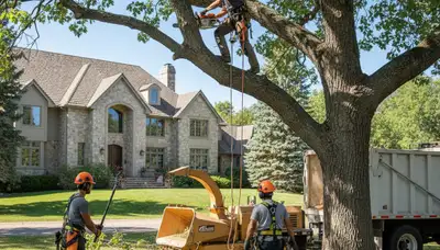 Tree service crew in Aurora, CO removing a tree for safe, professional property care