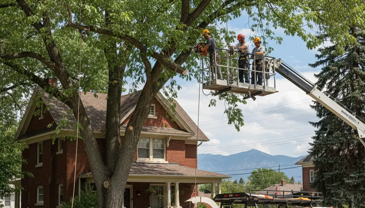 Tree service crew in Aurora, CO performing professional tree removal for a residential property