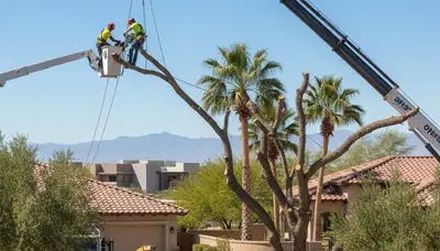 Tree service crew removing a tree in Aurora, CO for safe residential property care