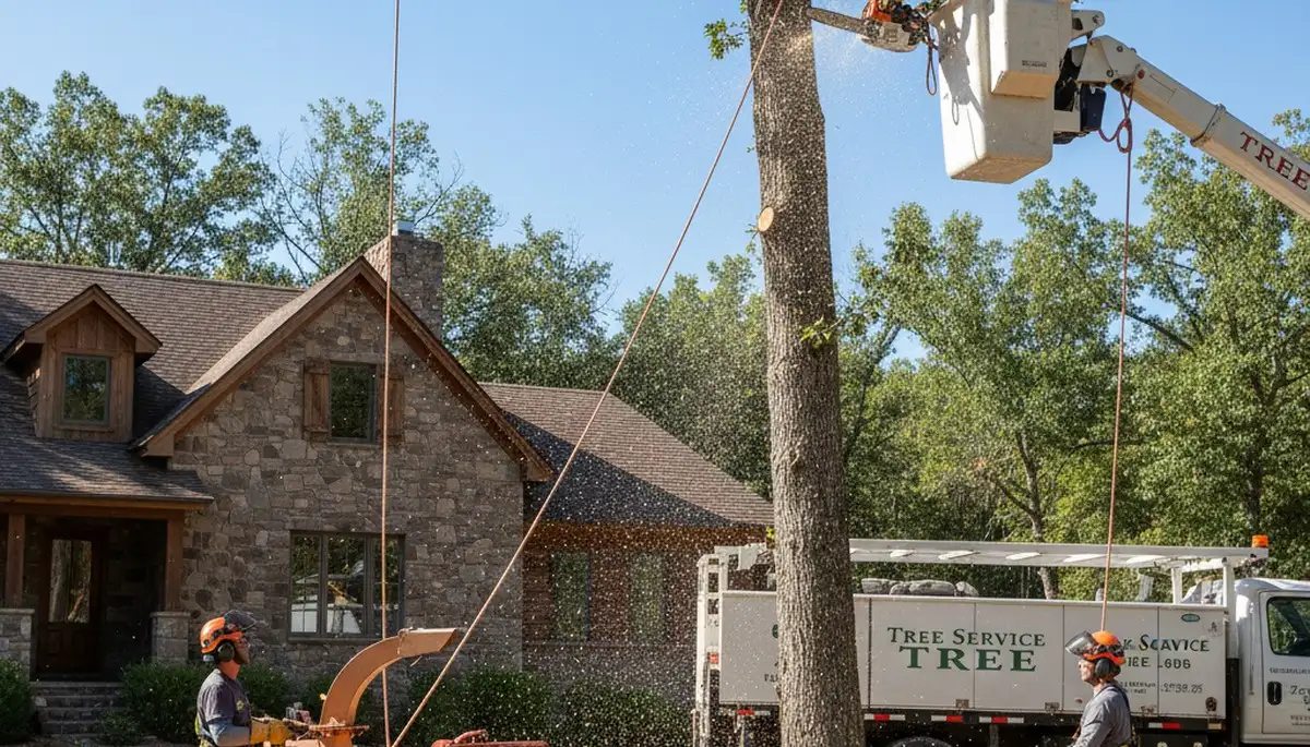 Tree service crew in Aurora, CO handling tree removal for a local property