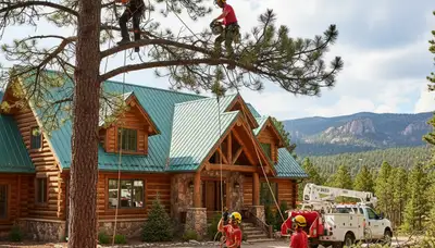 Tree service crew in Aurora, CO removing a tree for safe, professional residential property care