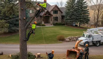 Tree service crew in Aurora, CO performing professional tree removal for a local property