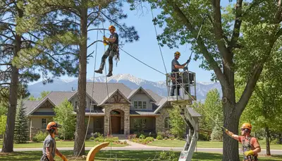 Tree service crew in Aurora, CO performing professional tree removal for a local property