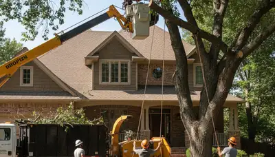 Tree service crew in Aurora, CO performing professional tree removal for a local property