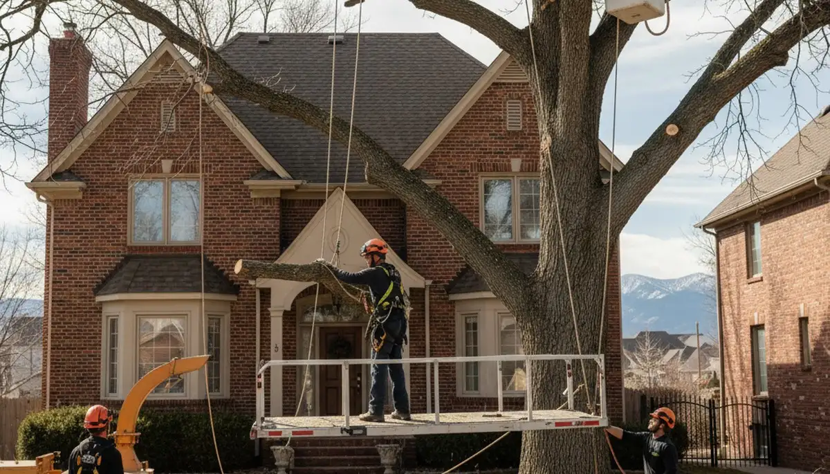 Tree service crew in Aurora, CO providing professional tree removal and trimming for local homeowners