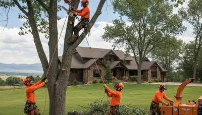 Tree service crew in Aurora, CO performing professional tree removal for a local property