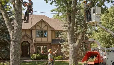 Tree service crew in Aurora, CO performing professional tree removal for a residential property